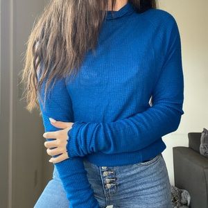 Free People Blue Long Sleeve Mock Neck Shirt